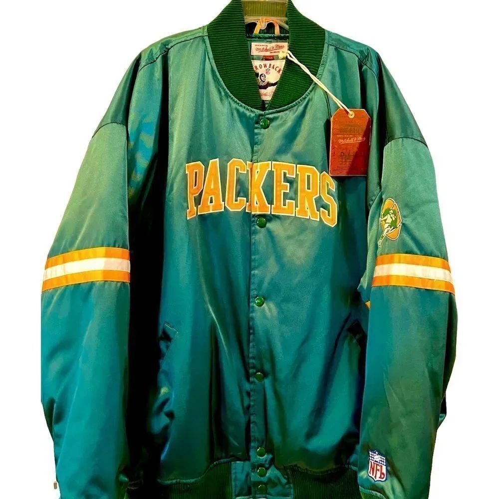 NWT MITCHELL NESS NFL THROWBACKS GREEN BAY PACKERS SATIN JACKET SIZE 4XL NOS